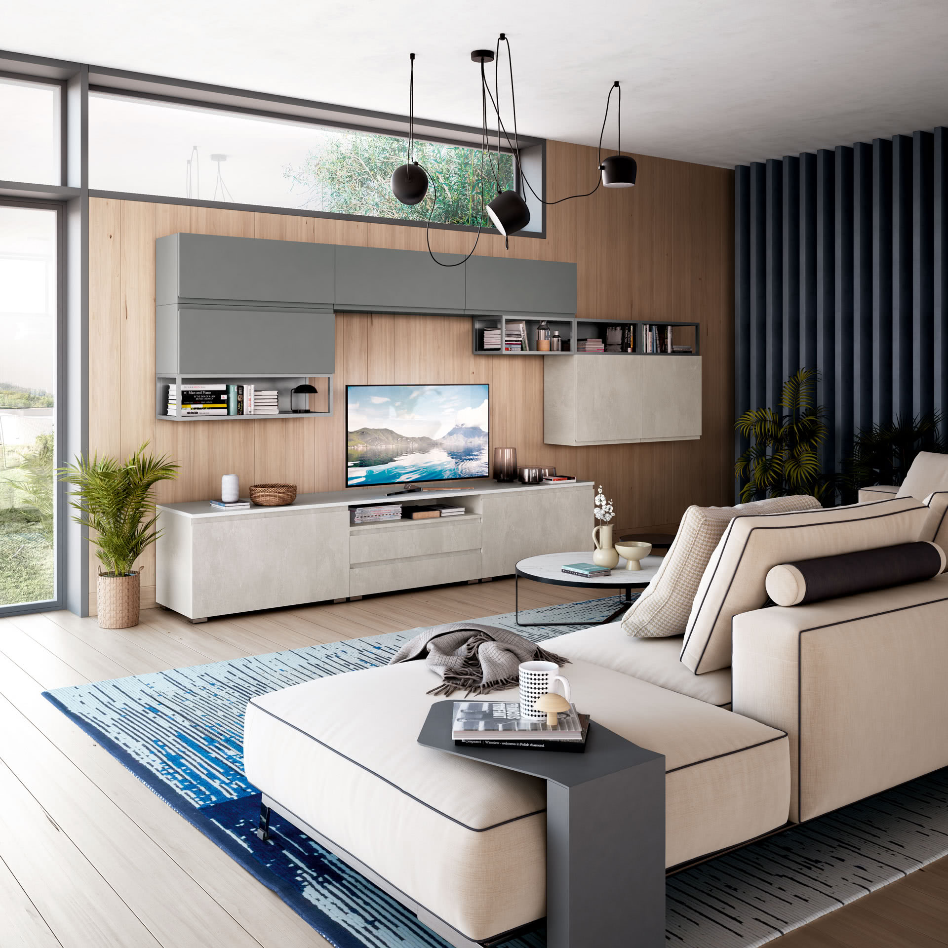 Soluzione living moderna coordinata alla cucina